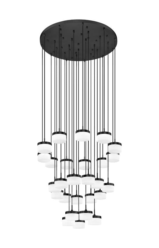 Z-Lite Renaud 41" 27-Light LED-Integrated Matte Black Steel Frame Feathered White Glass Shade Chandelier