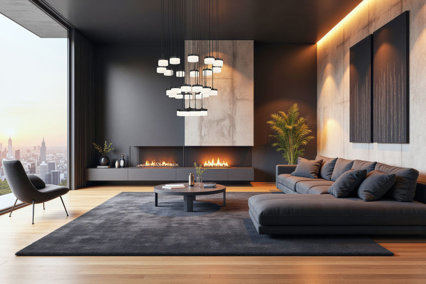 Z-Lite Renaud 41" 27-Light LED-Integrated Matte Black Steel Frame Feathered White Glass Shade Chandelier
