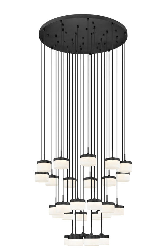Z-Lite Renaud 41" 27-Light LED-Integrated Matte Black Steel Frame Feathered White Glass Shade Chandelier
