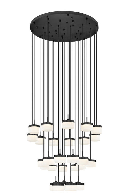 Z-Lite Renaud 41" 27-Light LED-Integrated Matte Black Steel Frame Feathered White Glass Shade Chandelier