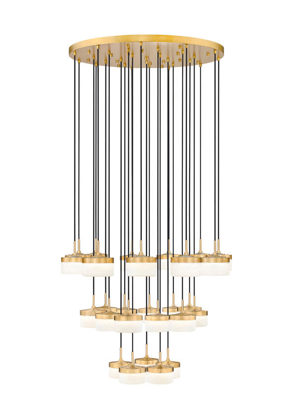 Z-Lite Renaud 41" 27-Light LED-Integrated Modern Gold Steel Frame Feathered White Glass Shade Chandelier