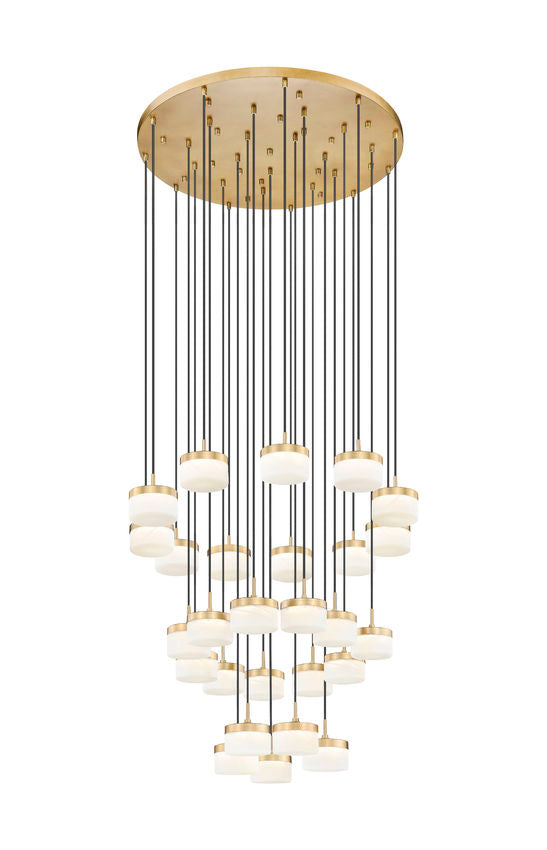 Z-Lite Renaud 41" 27-Light LED-Integrated Modern Gold Steel Frame Feathered White Glass Shade Chandelier
