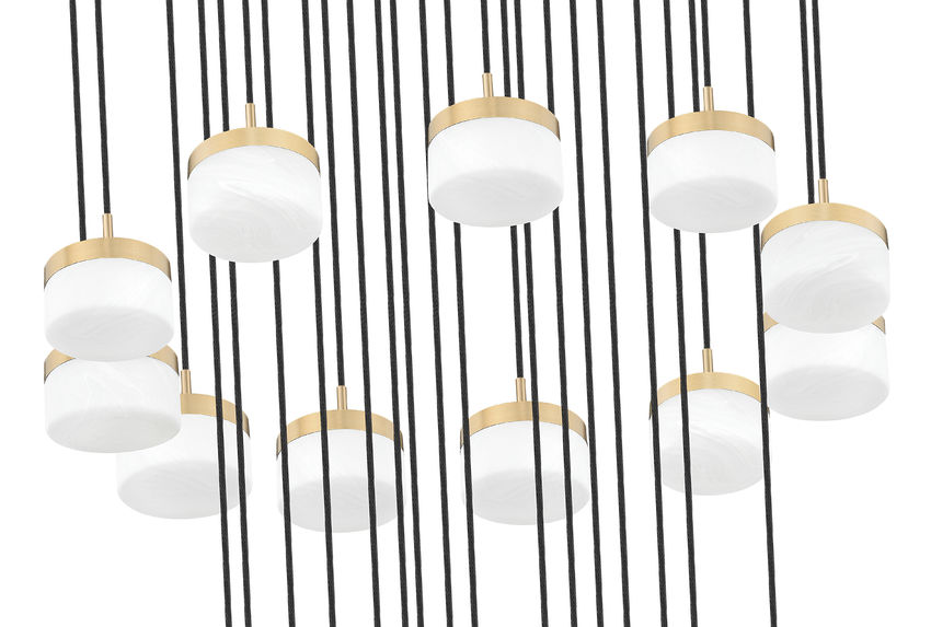 Z-Lite Renaud 41" 27-Light LED-Integrated Modern Gold Steel Frame Feathered White Glass Shade Chandelier