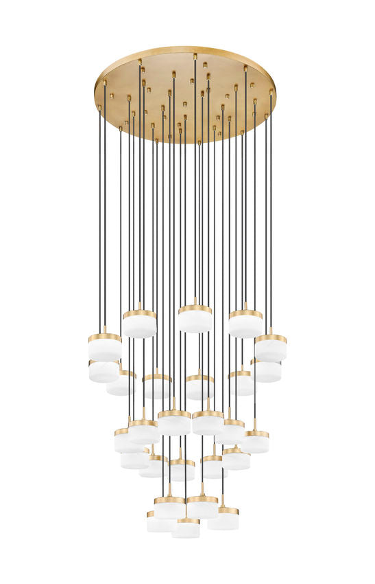 Z-Lite Renaud 41" 27-Light LED-Integrated Modern Gold Steel Frame Feathered White Glass Shade Chandelier