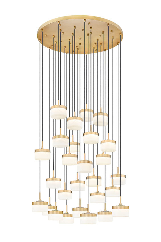 Z-Lite Renaud 41" 27-Light LED-Integrated Modern Gold Steel Frame Feathered White Glass Shade Chandelier