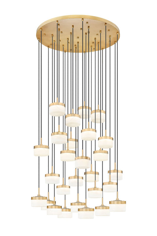 Z-Lite Renaud 41" 27-Light LED-Integrated Modern Gold Steel Frame Feathered White Glass Shade Chandelier