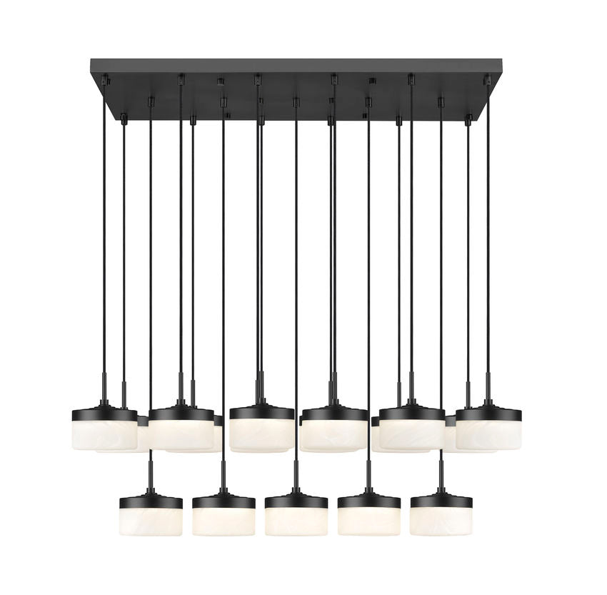 Z-Lite Renaud 47" 17-Light LED-Integrated Matte Black Steel Frame Feathered White Glass Shade Linear Chandelier
