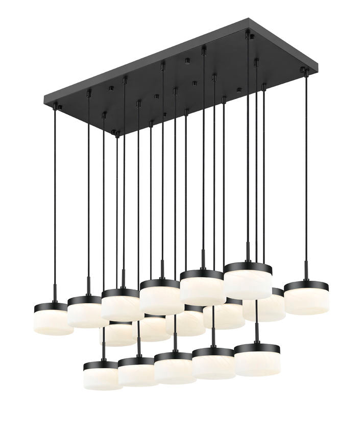 Z-Lite Renaud 47" 17-Light LED-Integrated Matte Black Steel Frame Feathered White Glass Shade Linear Chandelier