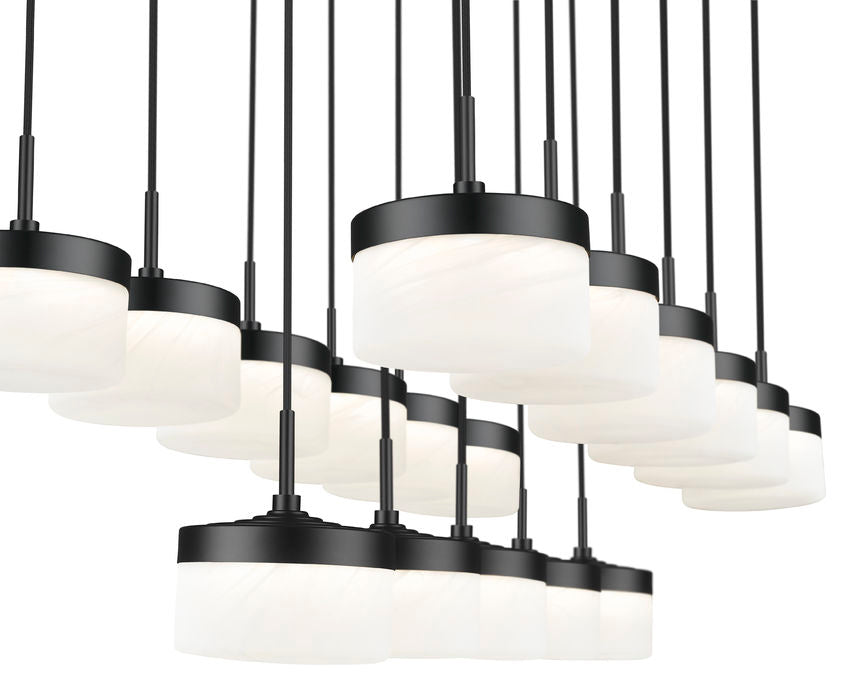 Z-Lite Renaud 47" 17-Light LED-Integrated Matte Black Steel Frame Feathered White Glass Shade Linear Chandelier