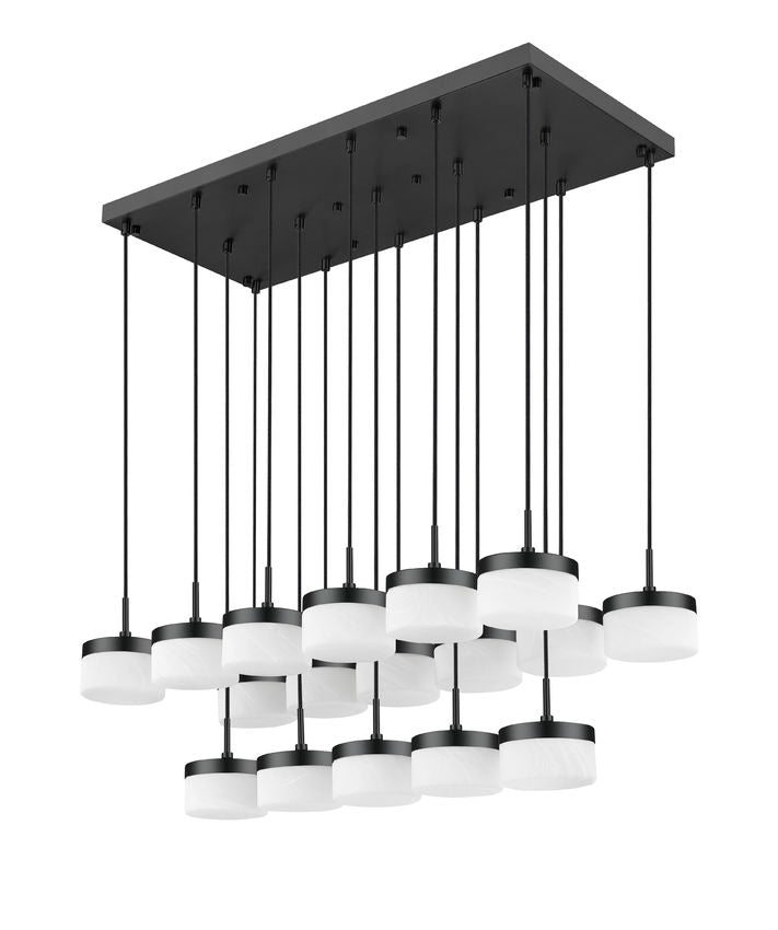 Z-Lite Renaud 47" 17-Light LED-Integrated Matte Black Steel Frame Feathered White Glass Shade Linear Chandelier