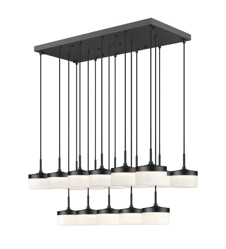 Z-Lite Renaud 47" 17-Light LED-Integrated Matte Black Steel Frame Feathered White Glass Shade Linear Chandelier