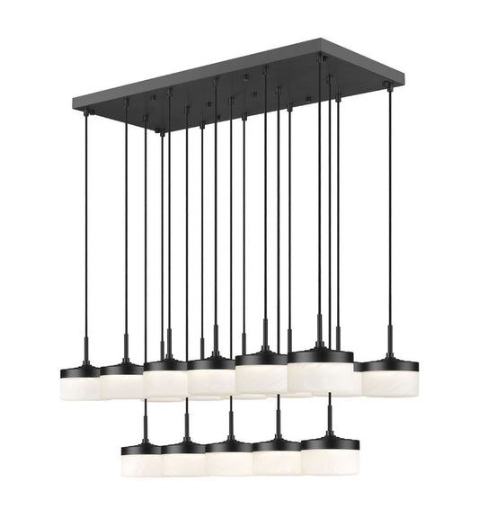 Z-Lite Renaud 47" 17-Light LED-Integrated Matte Black Steel Frame Feathered White Glass Shade Linear Chandelier