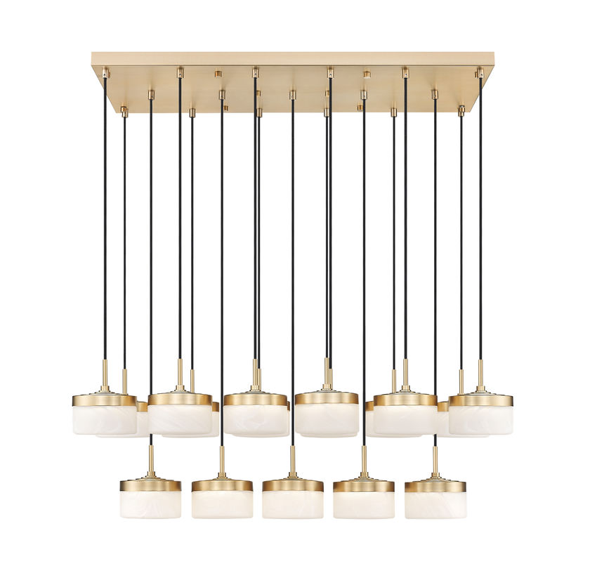 Z-Lite Renaud 47" 17-Light LED-Integrated Modern Gold Steel Frame Feathered White Glass Shade Linear Chandelier