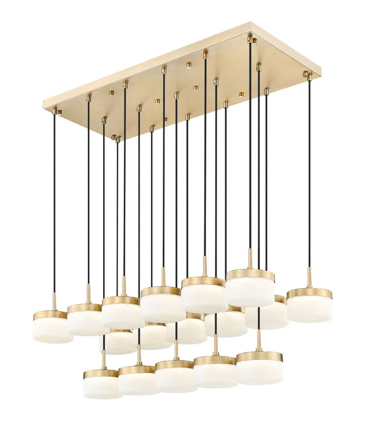 Z-Lite Renaud 47" 17-Light LED-Integrated Modern Gold Steel Frame Feathered White Glass Shade Linear Chandelier