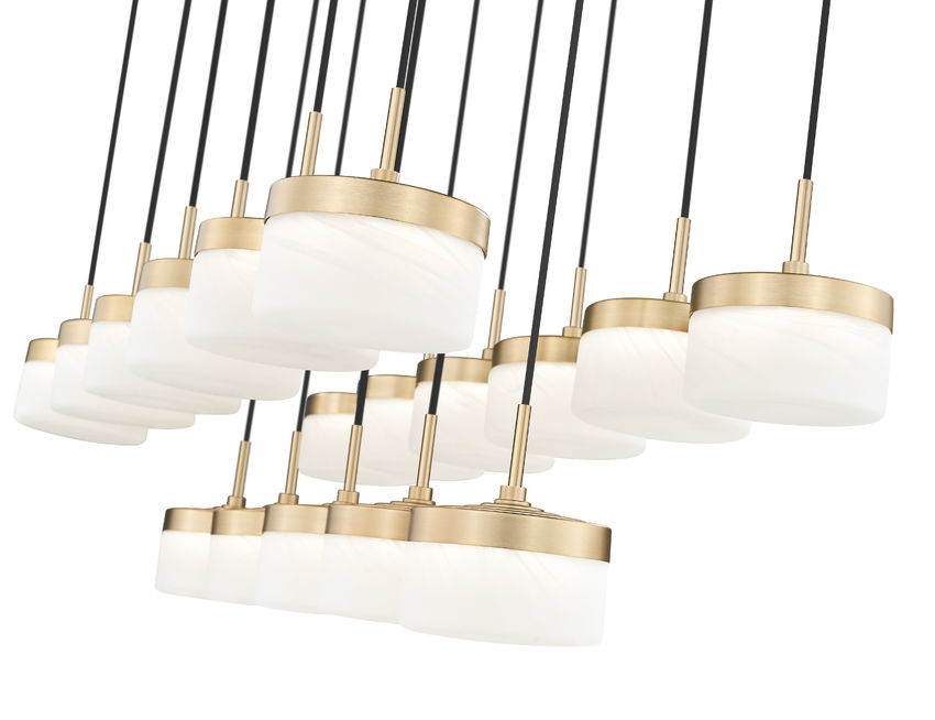 Z-Lite Renaud 47" 17-Light LED-Integrated Modern Gold Steel Frame Feathered White Glass Shade Linear Chandelier