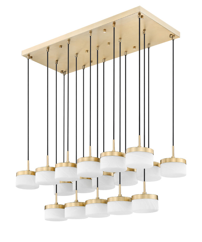 Z-Lite Renaud 47" 17-Light LED-Integrated Modern Gold Steel Frame Feathered White Glass Shade Linear Chandelier