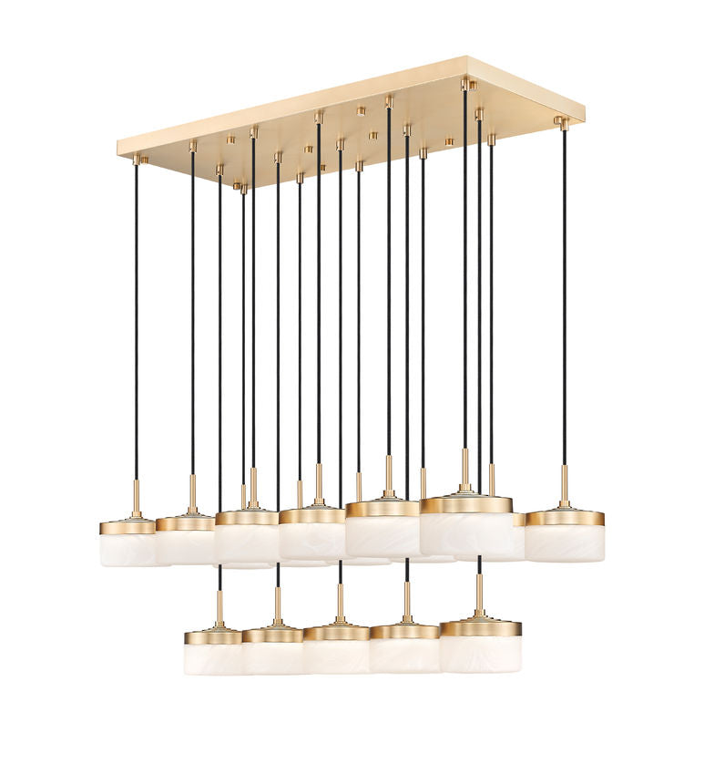 Z-Lite Renaud 47" 17-Light LED-Integrated Modern Gold Steel Frame Feathered White Glass Shade Linear Chandelier