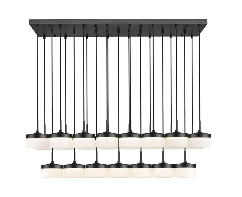 Z-Lite Renaud 59" 23-Light LED-Integrated Matte Black Steel Frame Feathered White Glass Shade Linear Chandelier