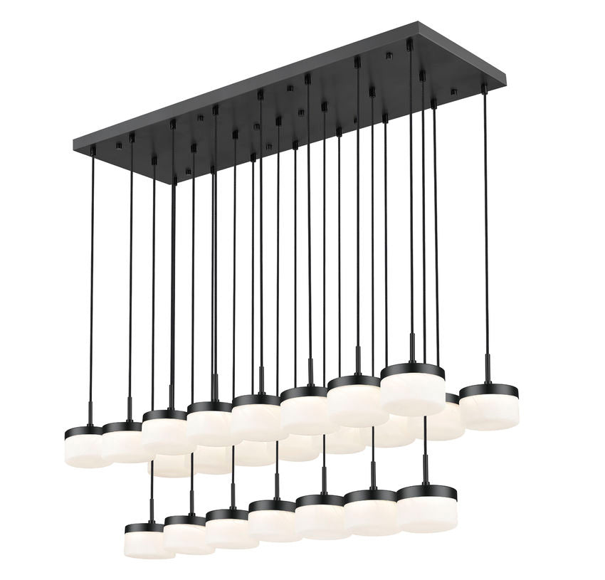 Z-Lite Renaud 59" 23-Light LED-Integrated Matte Black Steel Frame Feathered White Glass Shade Linear Chandelier