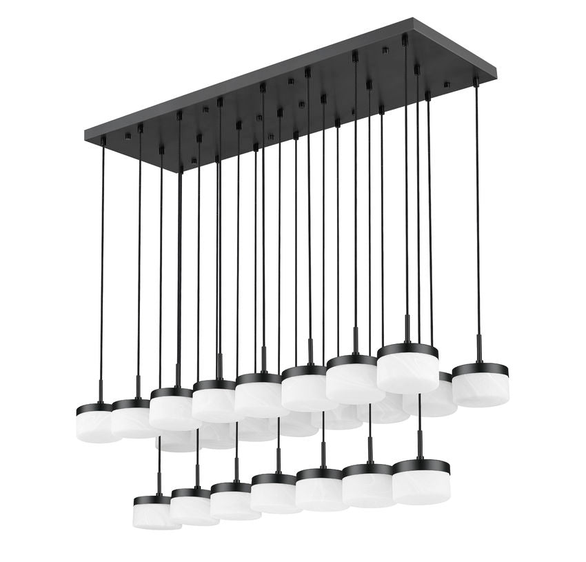 Z-Lite Renaud 59" 23-Light LED-Integrated Matte Black Steel Frame Feathered White Glass Shade Linear Chandelier