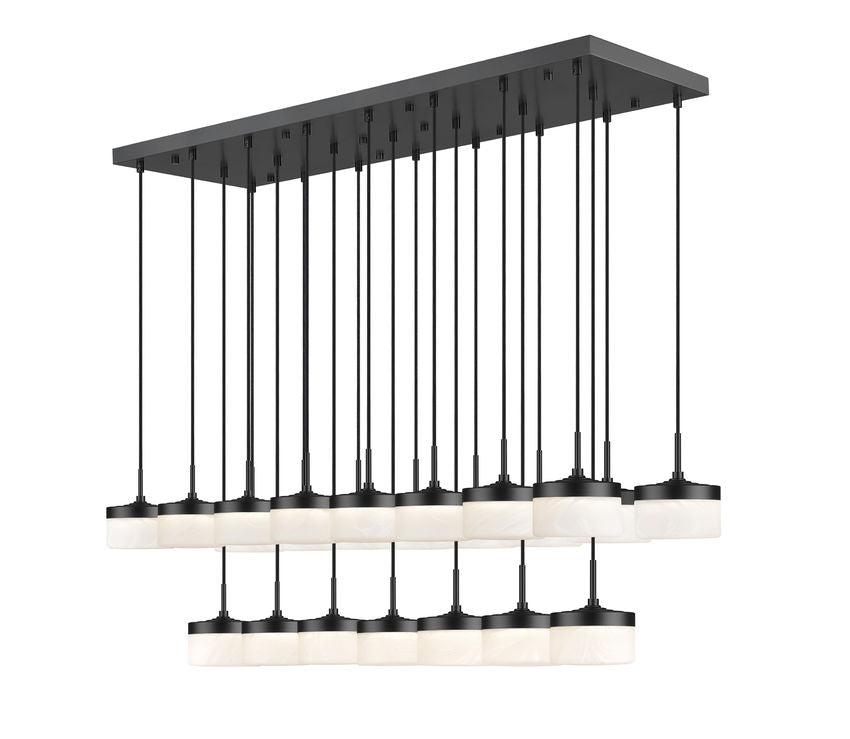 Z-Lite Renaud 59" 23-Light LED-Integrated Matte Black Steel Frame Feathered White Glass Shade Linear Chandelier