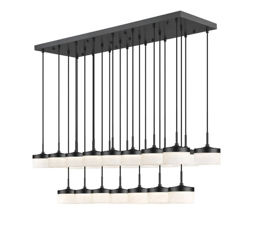 Z-Lite Renaud 59" 23-Light LED-Integrated Matte Black Steel Frame Feathered White Glass Shade Linear Chandelier
