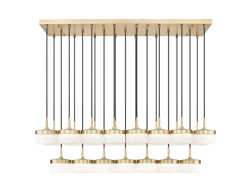 Z-Lite Renaud 59" 23-Light LED-Integrated Modern Gold Steel Frame Feathered White Glass Shade Linear Chandelier