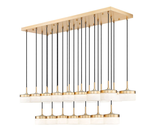 Z-Lite Renaud 59" 23-Light LED-Integrated Modern Gold Steel Frame Feathered White Glass Shade Linear Chandelier