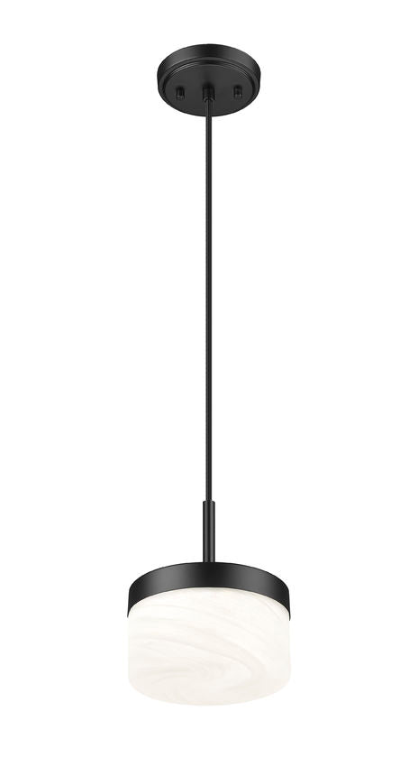 Z-Lite Renaud 7" 1-Light LED-Integrated Matte Black Steel Frame Feathered White Glass Shade Pendant Light