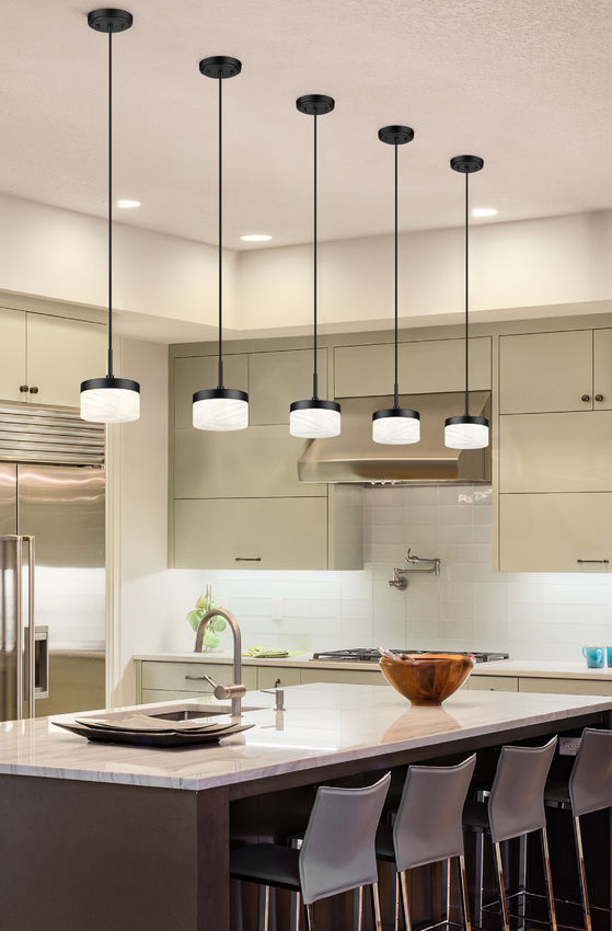Z-Lite Renaud 7" 1-Light LED-Integrated Matte Black Steel Frame Feathered White Glass Shade Pendant Light