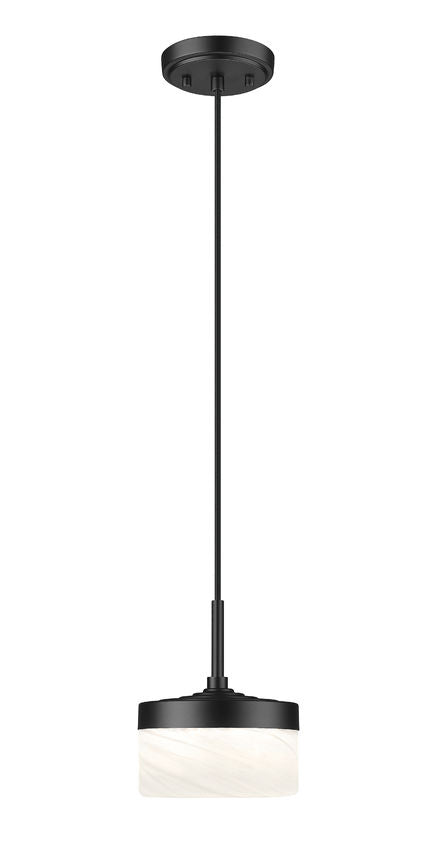 Z-Lite Renaud 7" 1-Light LED-Integrated Matte Black Steel Frame Feathered White Glass Shade Pendant Light