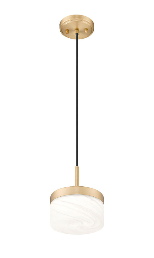 Z-Lite Renaud 7" 1-Light LED-Integrated Modern Gold Steel Frame Feathered White Glass Shade Pendant Light