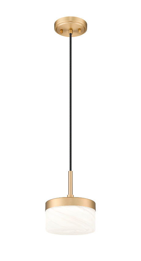 Z-Lite Renaud 7" 1-Light LED-Integrated Modern Gold Steel Frame Feathered White Glass Shade Pendant Light