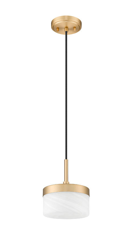 Z-Lite Renaud 7" 1-Light LED-Integrated Modern Gold Steel Frame Feathered White Glass Shade Pendant Light