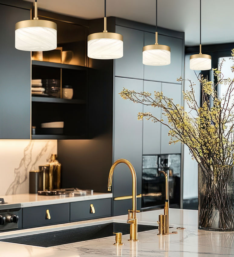 Z-Lite Renaud 7" 1-Light LED-Integrated Modern Gold Steel Frame Feathered White Glass Shade Pendant Light