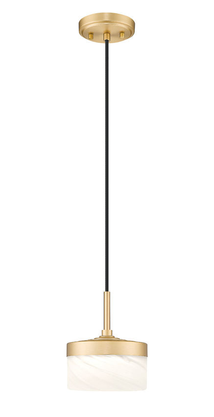 Z-Lite Renaud 7" 1-Light LED-Integrated Modern Gold Steel Frame Feathered White Glass Shade Pendant Light