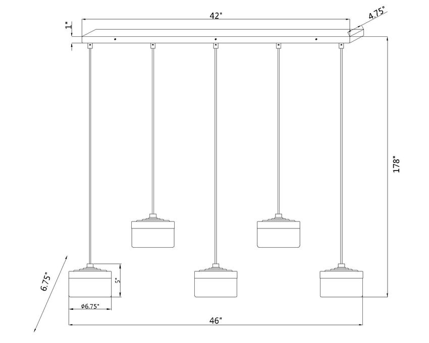 Z-Lite Renaud 7" 5-Light LED-Integrated Matte Black Steel Frame Feathered White Glass Shade Linear Chandelier