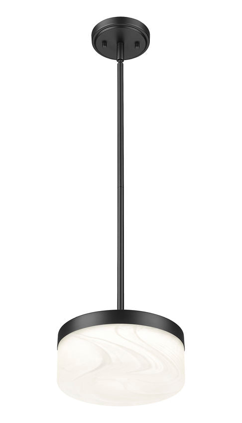 Z-Lite Renaud 9" 1-Light LED-Integrated Matte Black Steel Frame Feathered White Glass Shade Pendant Light