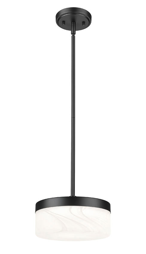 Z-Lite Renaud 9" 1-Light LED-Integrated Matte Black Steel Frame Feathered White Glass Shade Pendant Light