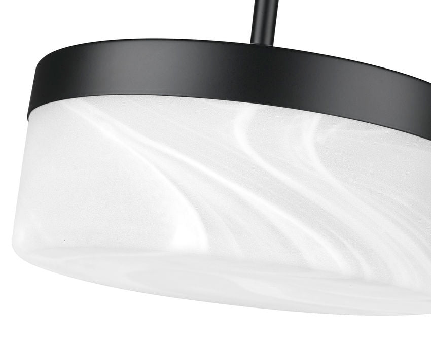 Z-Lite Renaud 9" 1-Light LED-Integrated Matte Black Steel Frame Feathered White Glass Shade Pendant Light