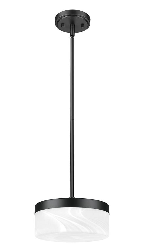 Z-Lite Renaud 9" 1-Light LED-Integrated Matte Black Steel Frame Feathered White Glass Shade Pendant Light