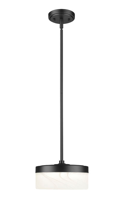 Z-Lite Renaud 9" 1-Light LED-Integrated Matte Black Steel Frame Feathered White Glass Shade Pendant Light