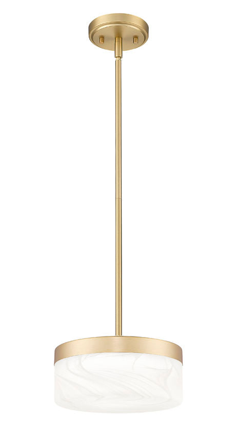 Z-Lite Renaud 9" 1-Light LED-Integrated Modern Gold Steel Frame Feathered White Glass Shade Pendant Light