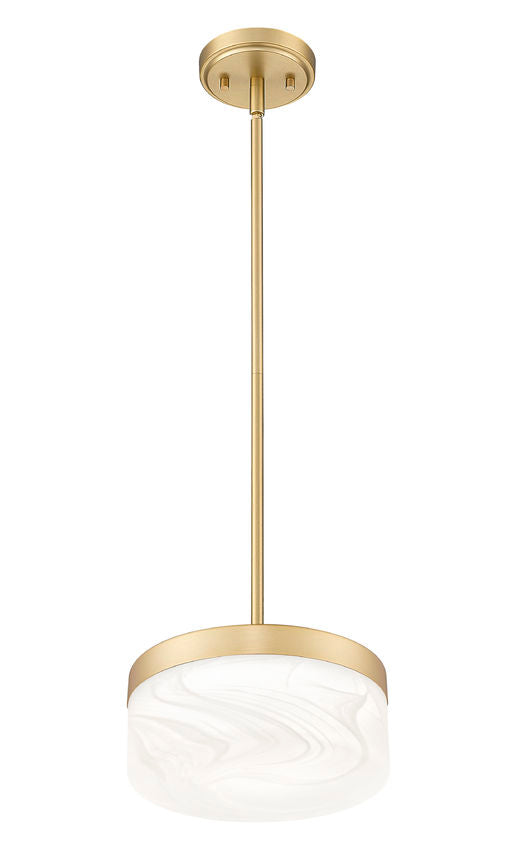 Z-Lite Renaud 9" 1-Light LED-Integrated Modern Gold Steel Frame Feathered White Glass Shade Pendant Light