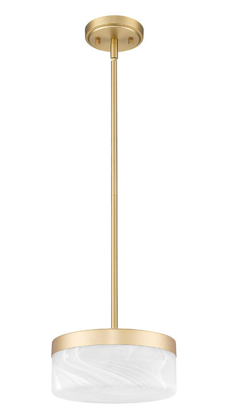 Z-Lite Renaud 9" 1-Light LED-Integrated Modern Gold Steel Frame Feathered White Glass Shade Pendant Light