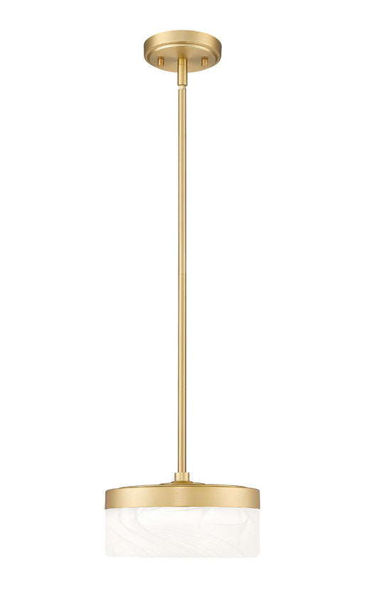 Z-Lite Renaud 9" 1-Light LED-Integrated Modern Gold Steel Frame Feathered White Glass Shade Pendant Light
