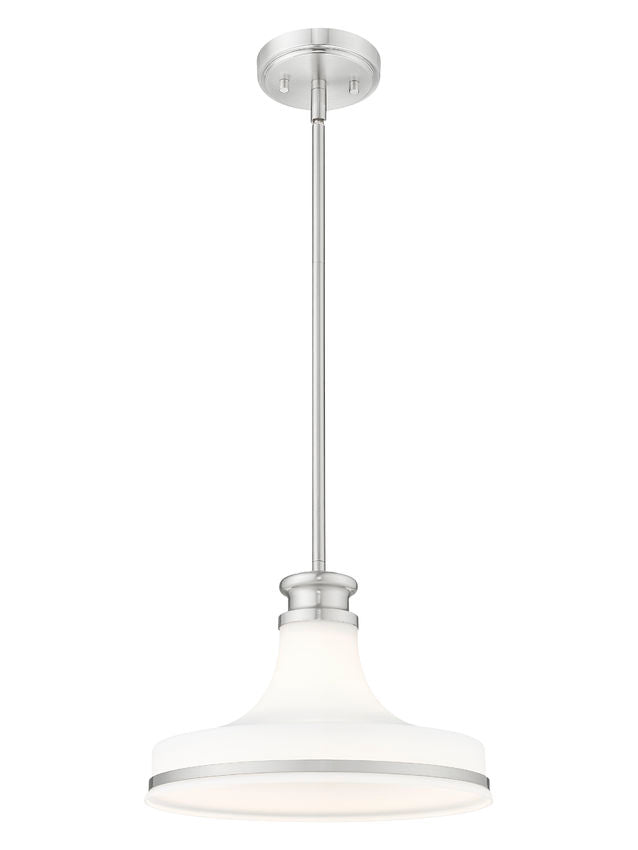 Z-Lite Reznor 12" 1-Light Brushed Nickel Steel Frame Matte Opal Glass Shade Pendant Light