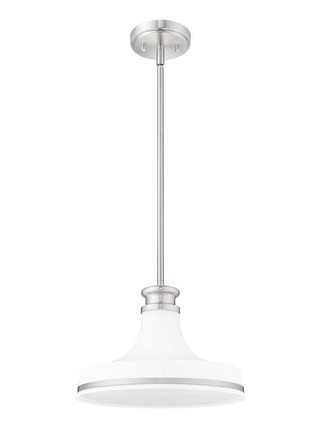 Z-Lite Reznor 12" 1-Light Brushed Nickel Steel Frame Matte Opal Glass Shade Pendant Light