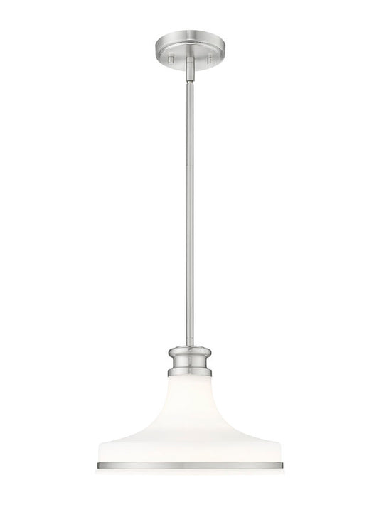 Z-Lite Reznor 12" 1-Light Brushed Nickel Steel Frame Matte Opal Glass Shade Pendant Light