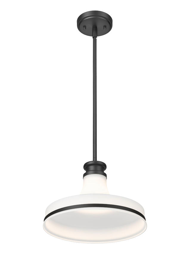 Z-Lite Reznor 12" 1-Light Matte Black Steel Frame Matte Opal Glass Shade Pendant Light